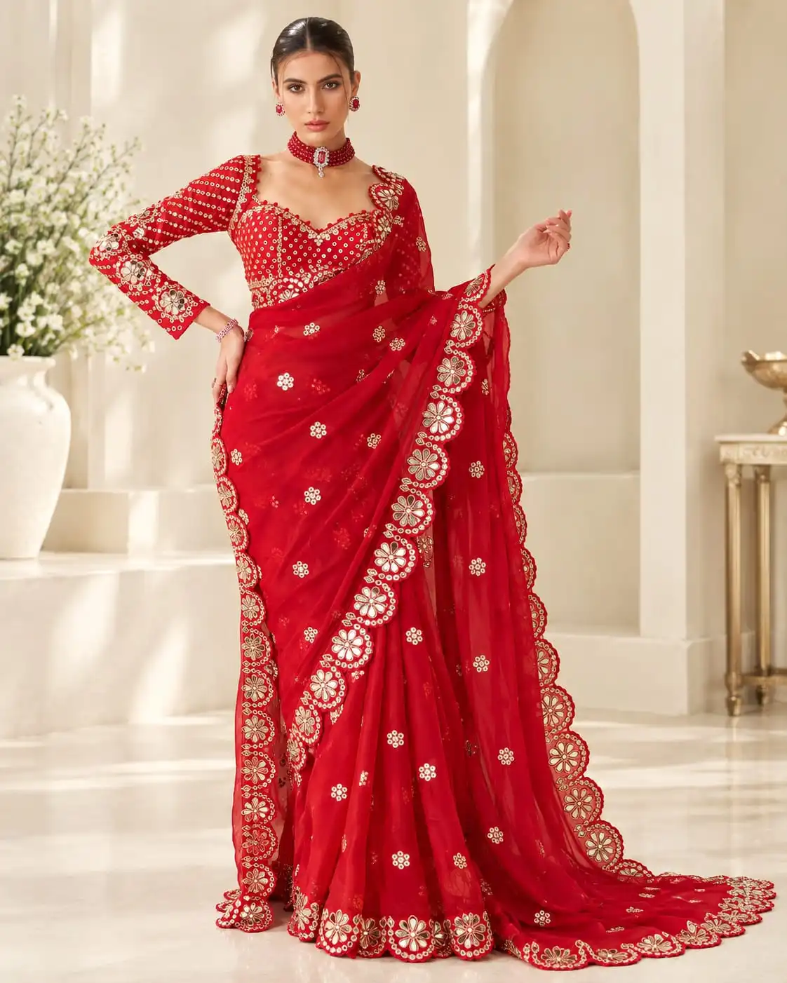 Heavy Faux Georgette Sequence Work Saree with Stitched Blouse - View 2