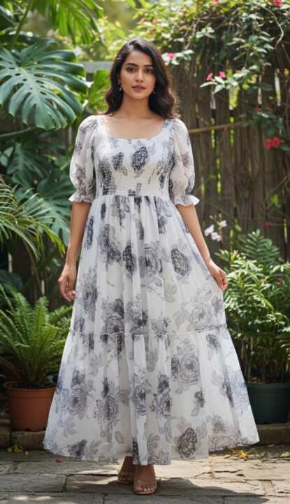 Floral Printed Smocked Maxi Dress - View 7