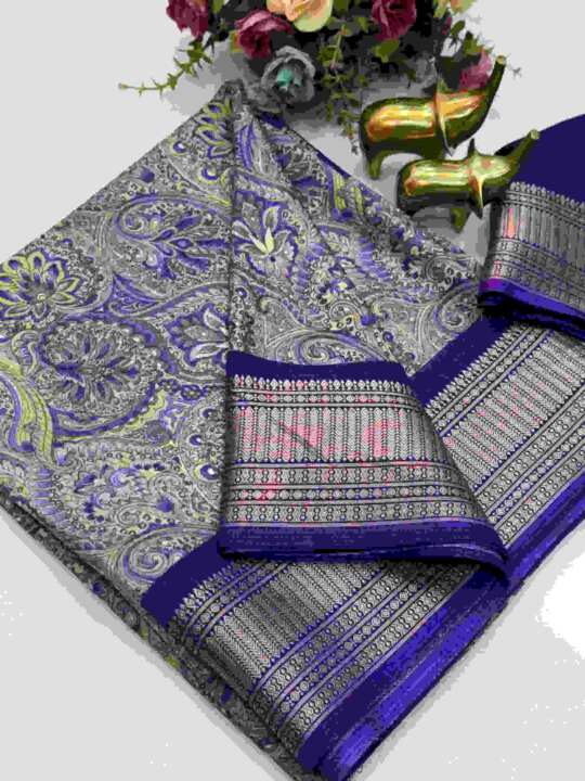 Georgette Allen Checks Saree with Jacquard Border & Blouse (Royal Blue Silver)