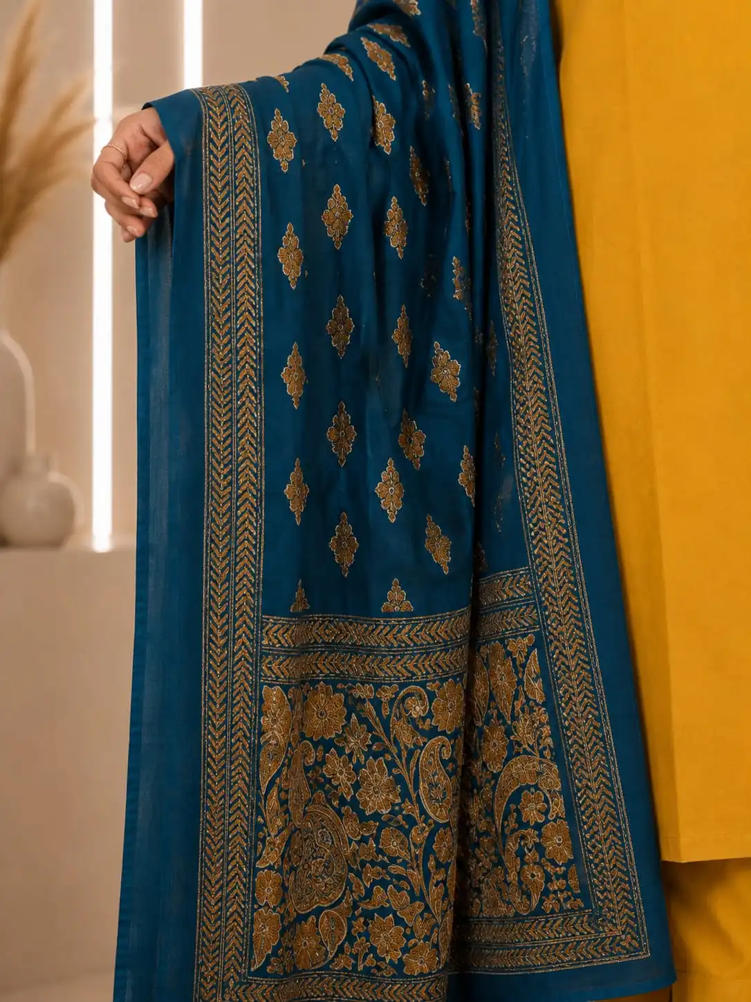 Pure Cotton Kurti Pant Set with Mulmul Dupatta - View 2