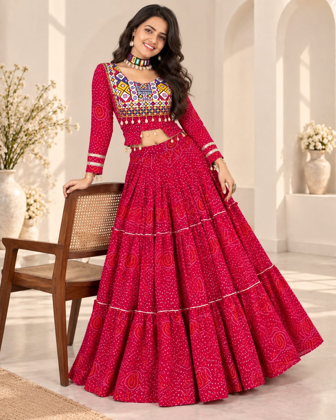 Pink Navratri Special Lehenga Choli Set [WITHOUT DUPATTA] - View 1
