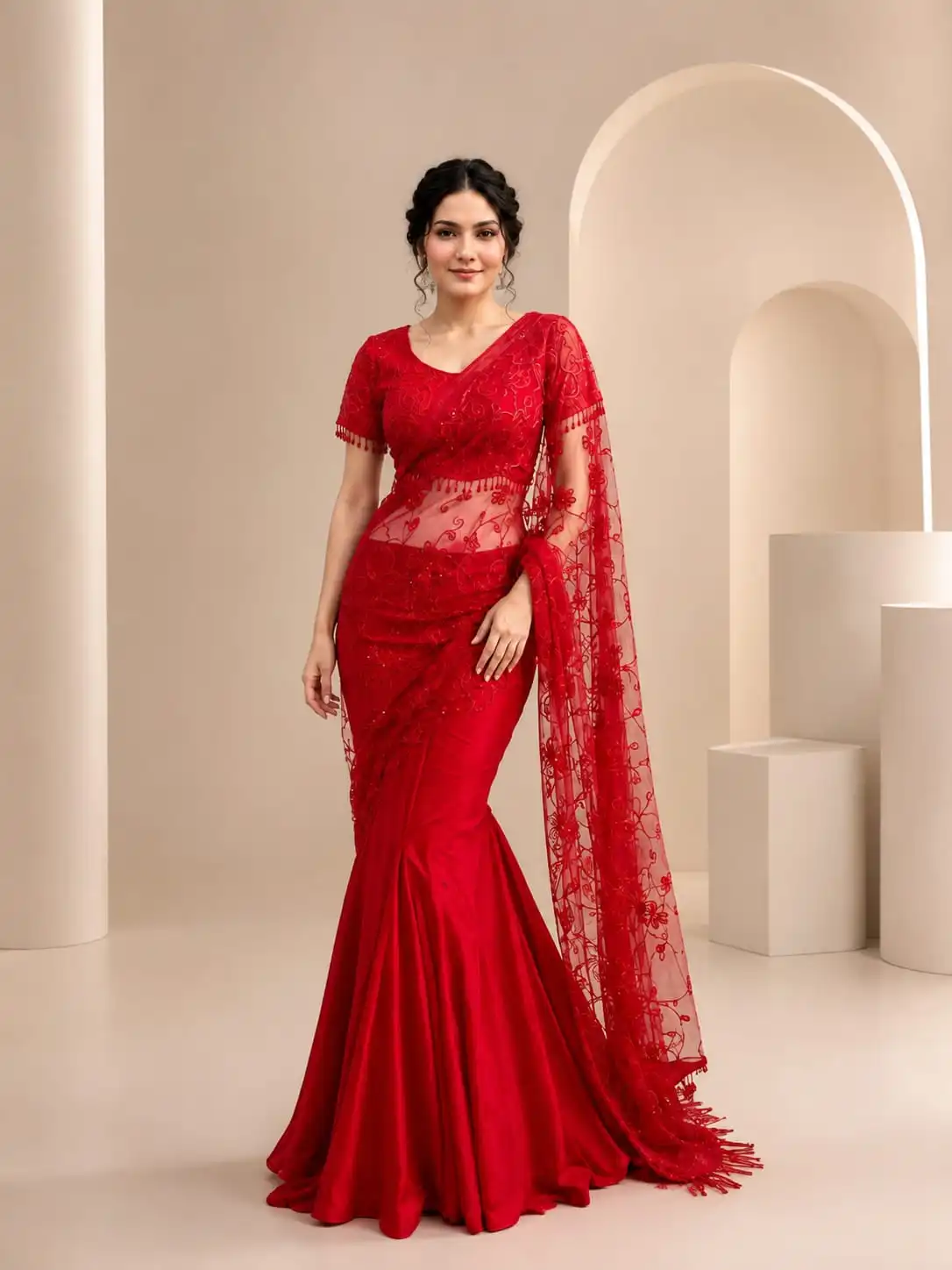 Ready-to-Wear Crape Silk Saree with Stitched Blouse