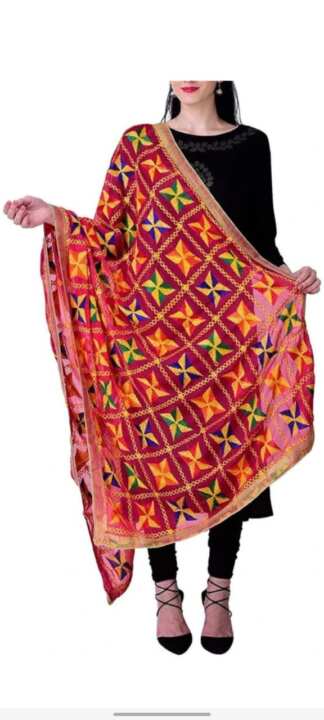Phulkari Embroidered Dupatta – Chiffon with Lace Border