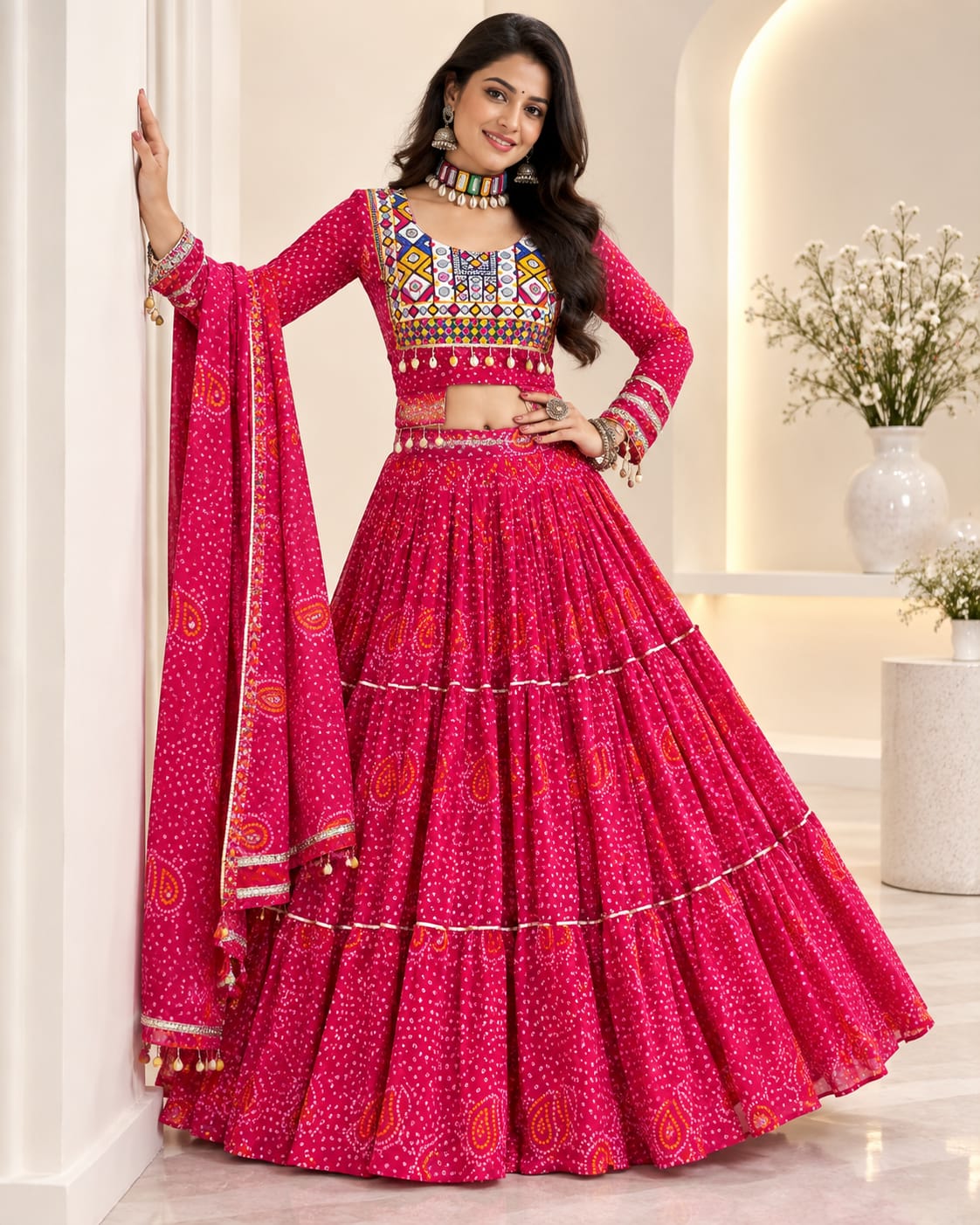 Pink Navratri Special Fox Georgette Lehenga Choli Set - View 4