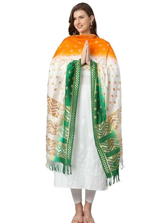 Tiranga Net Dupatta – Tricolor Design - View 3
