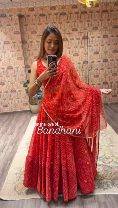 Exclusive Printed Georgette Full Stitched Lehenga Choli (Red)