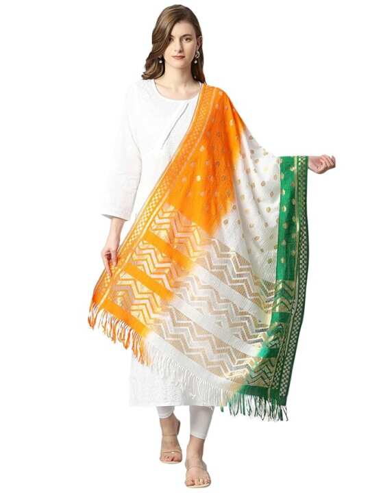 Tiranga Net Dupatta – Tricolor Design - View 7