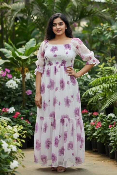 Floral Printed Smocked Maxi Dress - View 17