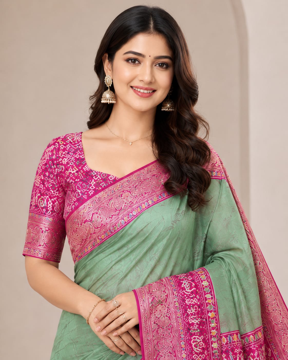 Chiffon Saree with Banarasi Border & Patola Print Blouse - View 2