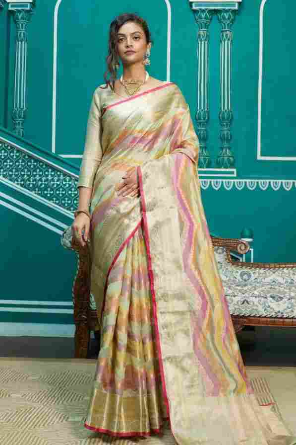 Patola Silk Leheriya Jacquard Saree with Zari Weaving & Blouse (Peach/Rose Gold)