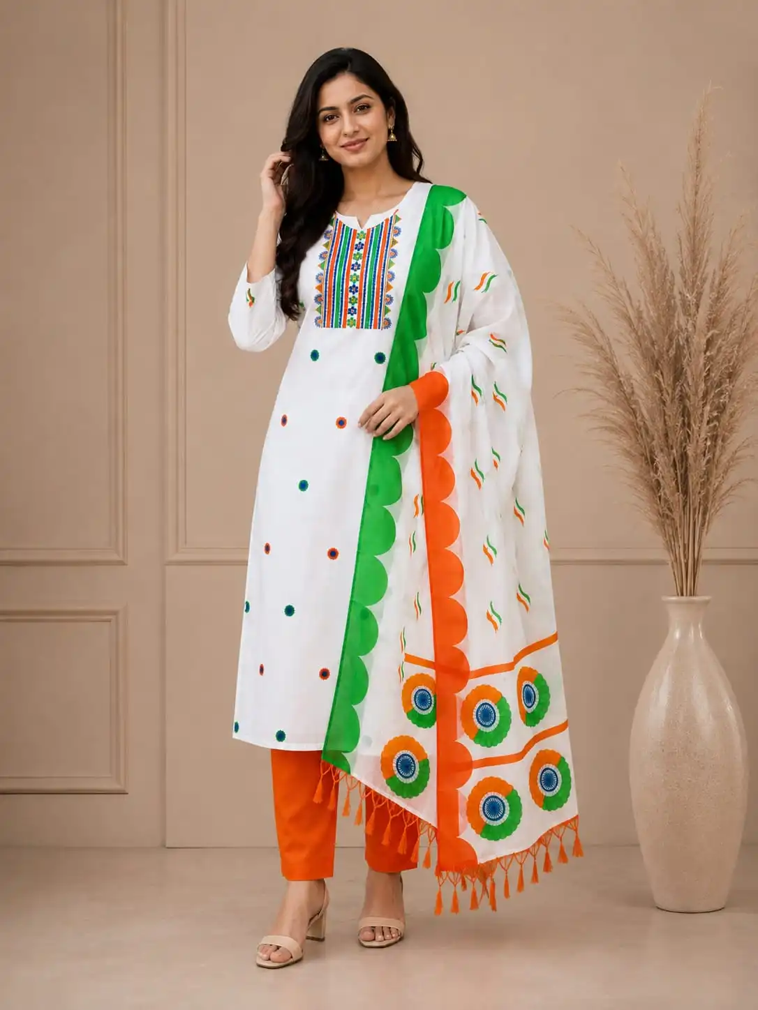 Fancy Tiranga Cotton Kurta Set & Dupatta