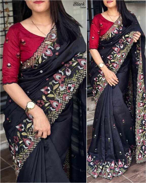Visca slub silk saree - View 9
