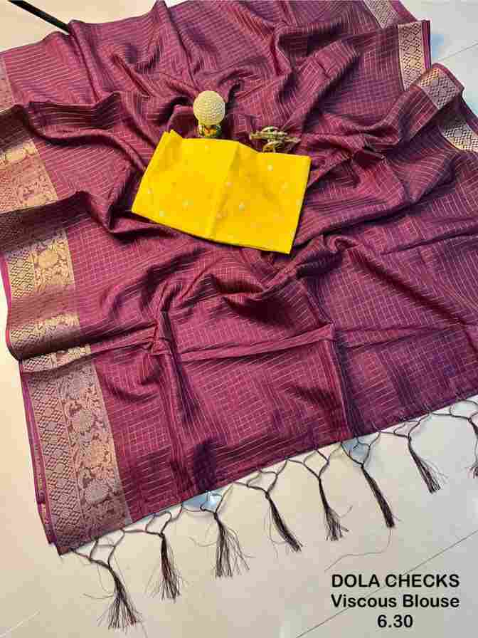 Soft Dola Silk Checks Saree with Jacquard Border & Latkan Pallu (Yellow Viscose Blouse)