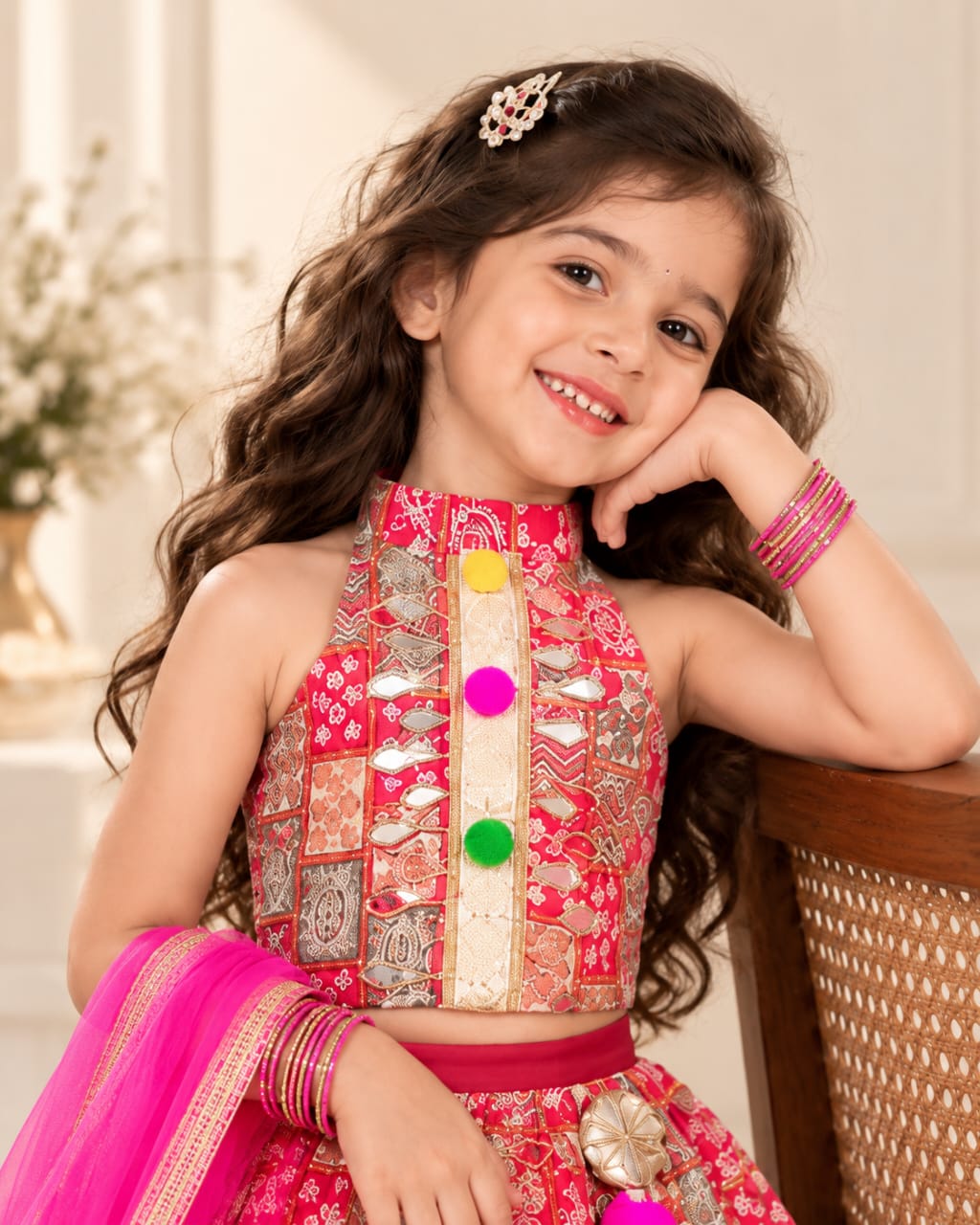 Kids Dandiya Special Lehenga Choli with Mirror Work & Dupatta - View 4