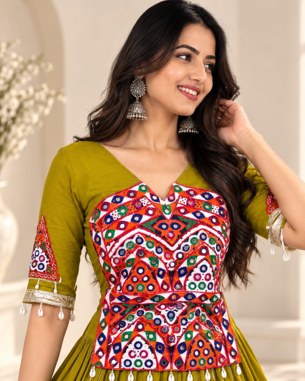 Pure Cotton Navratri Special Gamthi Work Lehenga Choli Set - View 2