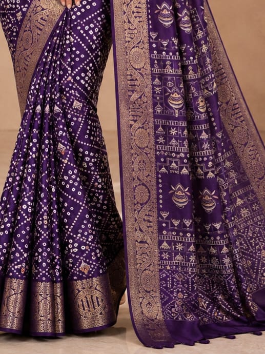 Purple Georgette Saree with Digital Print - View 3