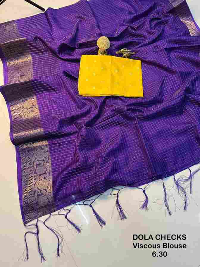 Soft Dola Silk Checks Saree with Jacquard Border & Latkan Pallu (Yellow Viscose Blouse)