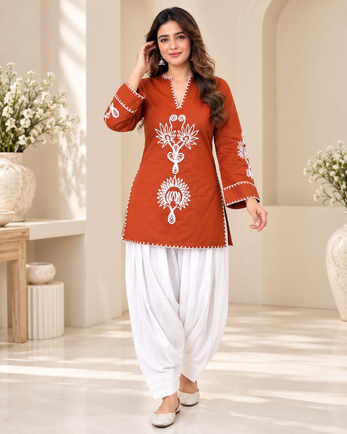 Brown Pure Cotton Farshi Salwar Suit Set