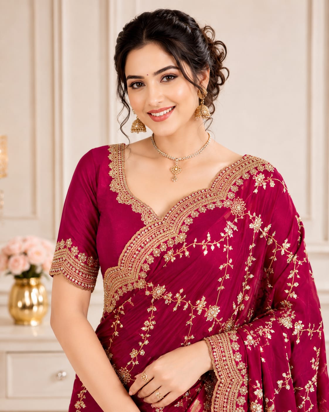 Maroon Fandy Silk Designer Saree - View 2