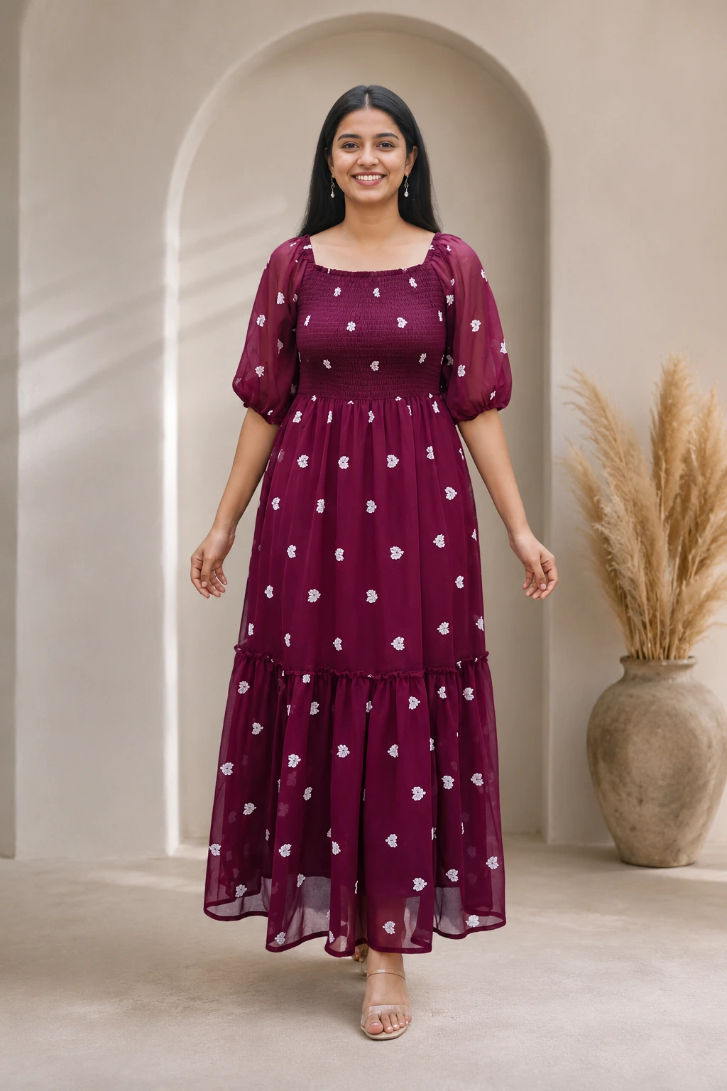 Floral Printed Smocked Maxi Dress