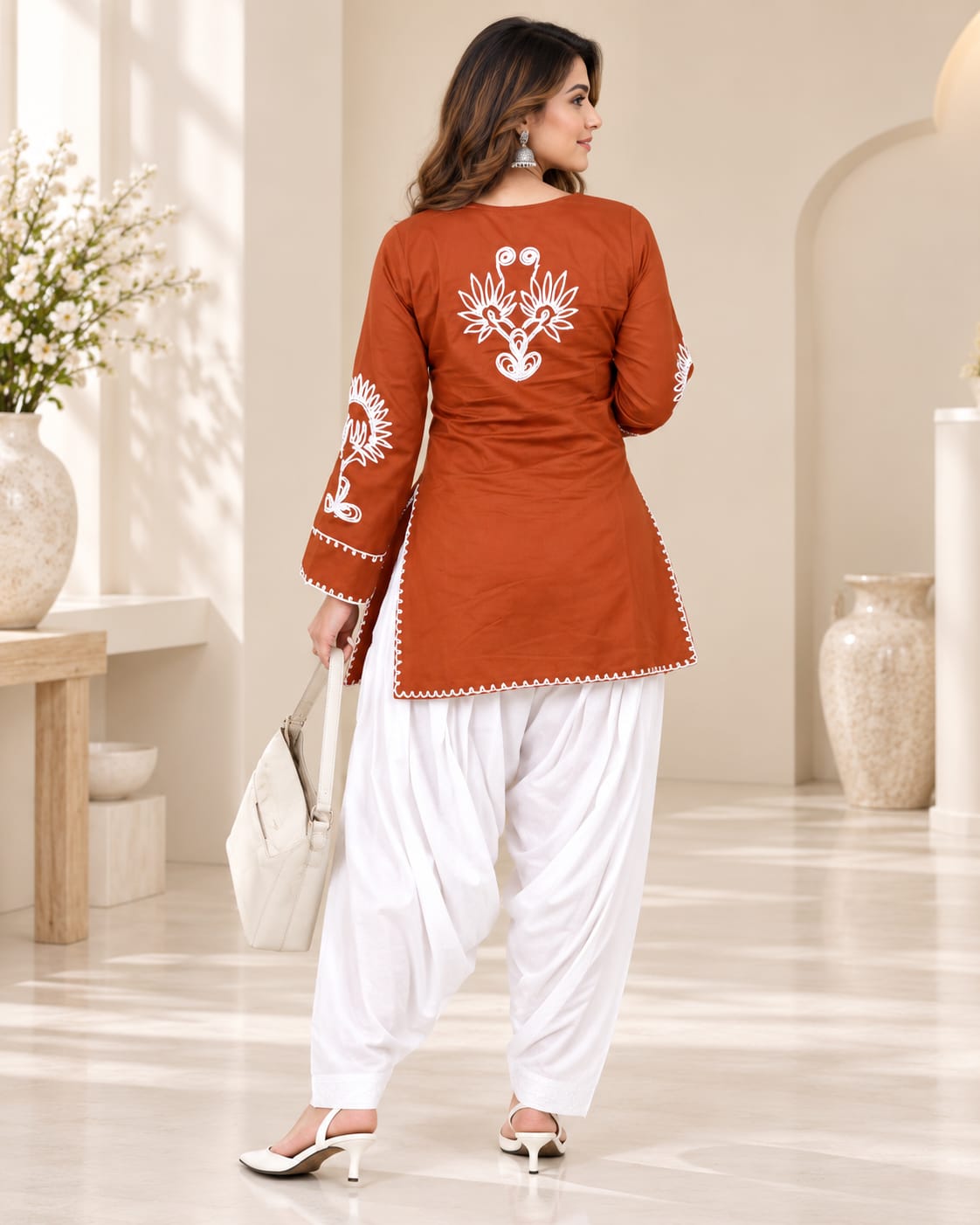 Brown Pure Cotton Farshi Salwar Suit Set - View 3