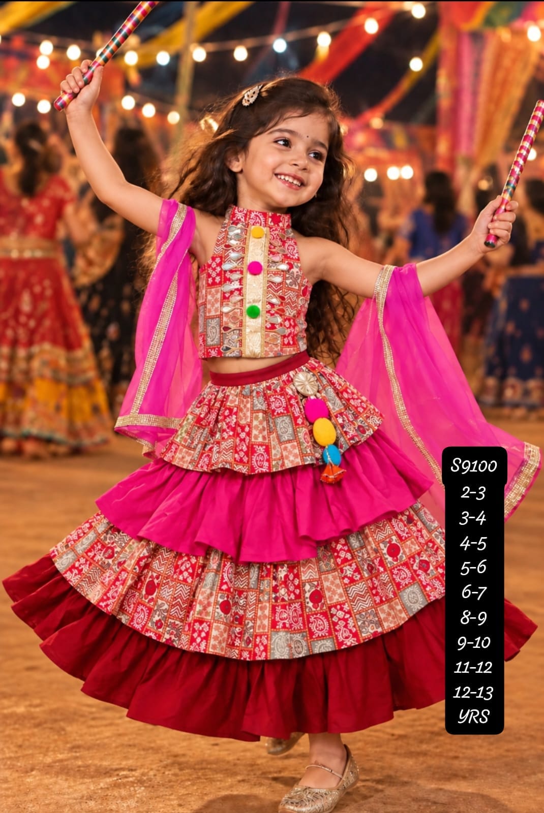 Kids Dandiya Special Lehenga Choli with Mirror Work & Dupatta - View 2