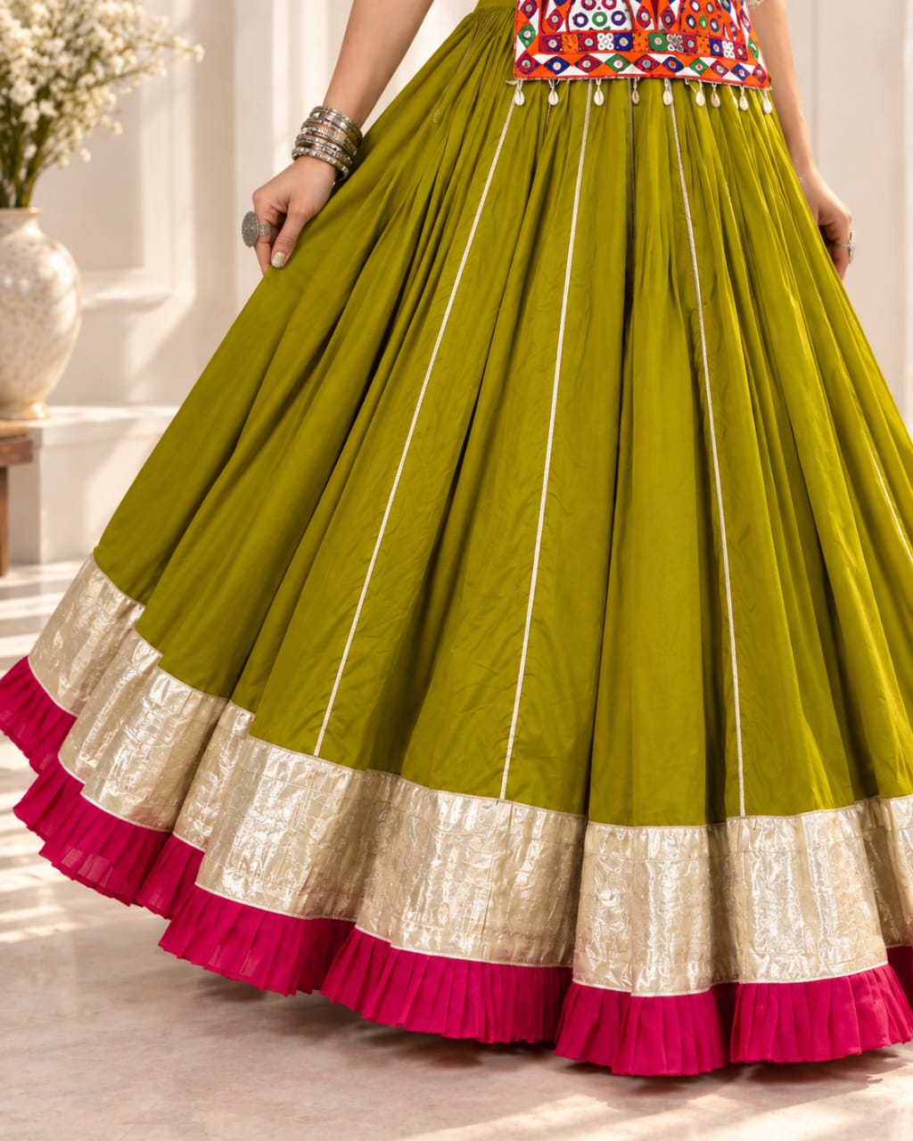 Pure Cotton Navratri Special Gamthi Work Lehenga Choli Set - View 3