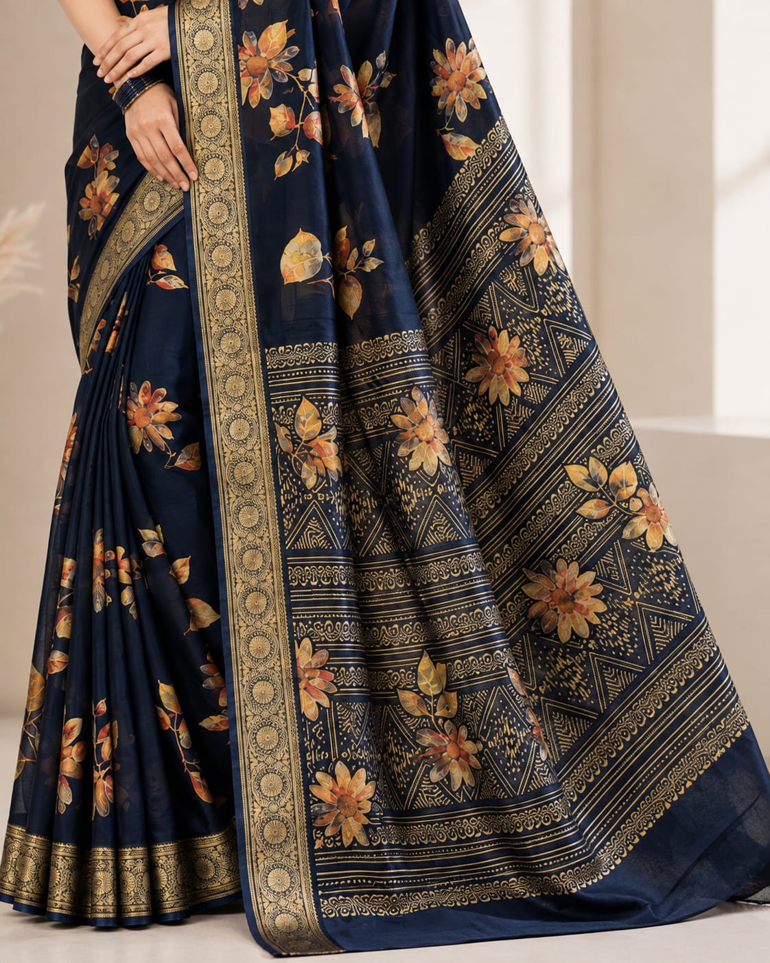 Mosh Chiffon Saree With Banarasi Border & Digital Print - View 3