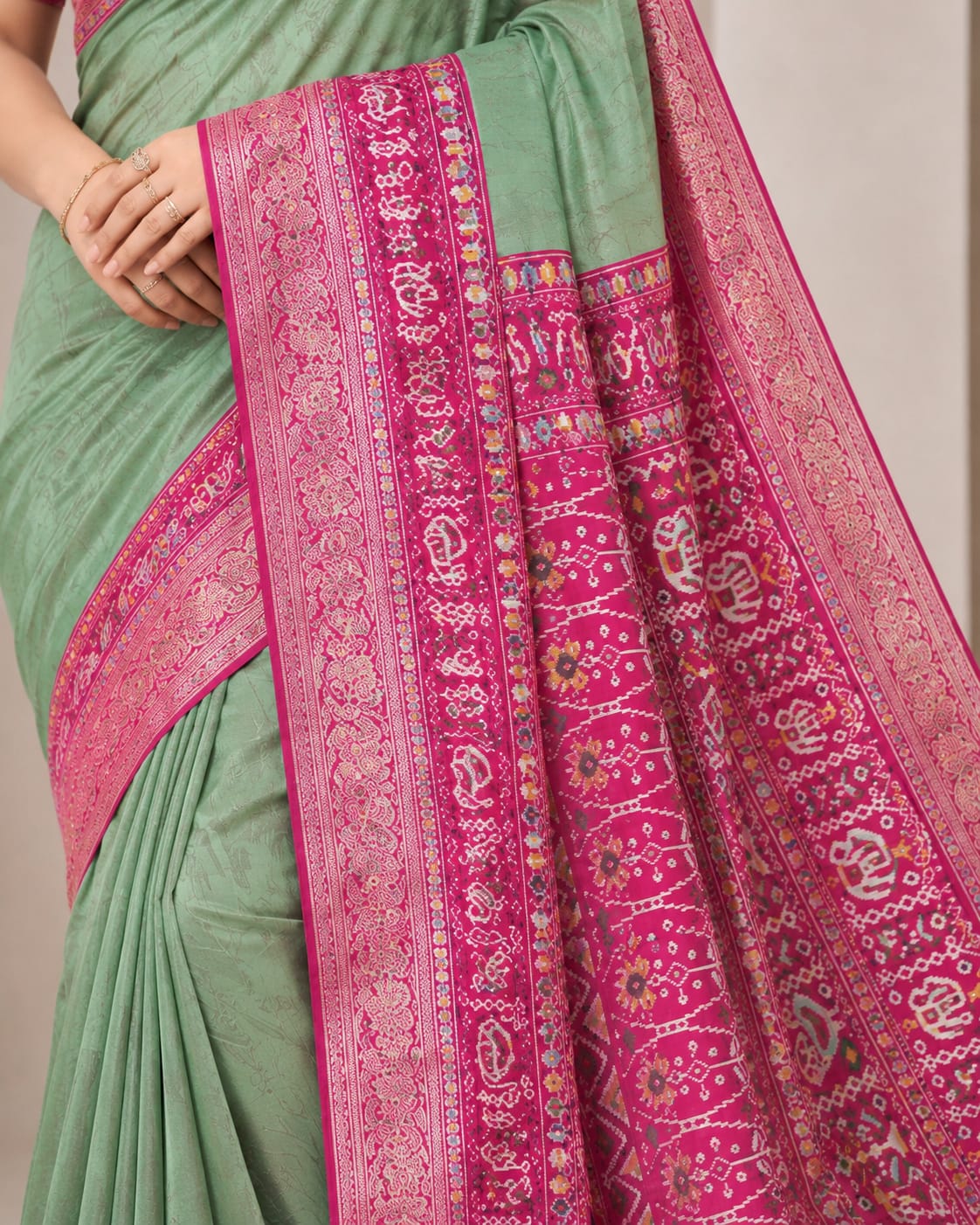 Chiffon Saree with Banarasi Border & Patola Print Blouse - View 3