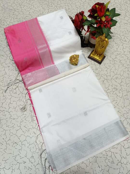 Maheswari Soft  Silk Saree (white) - View 4