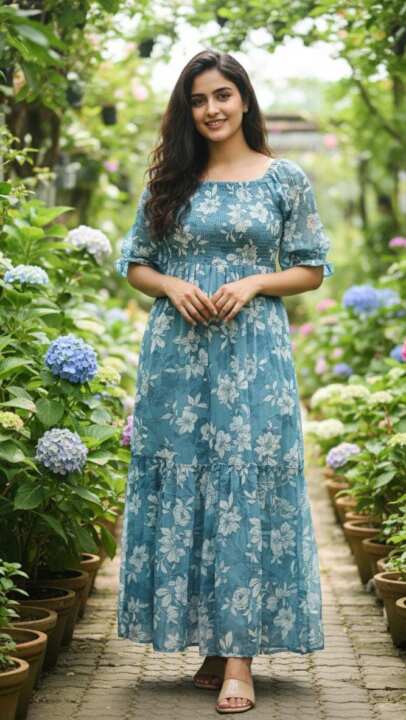 Floral Printed Smocked Maxi Dress - View 9