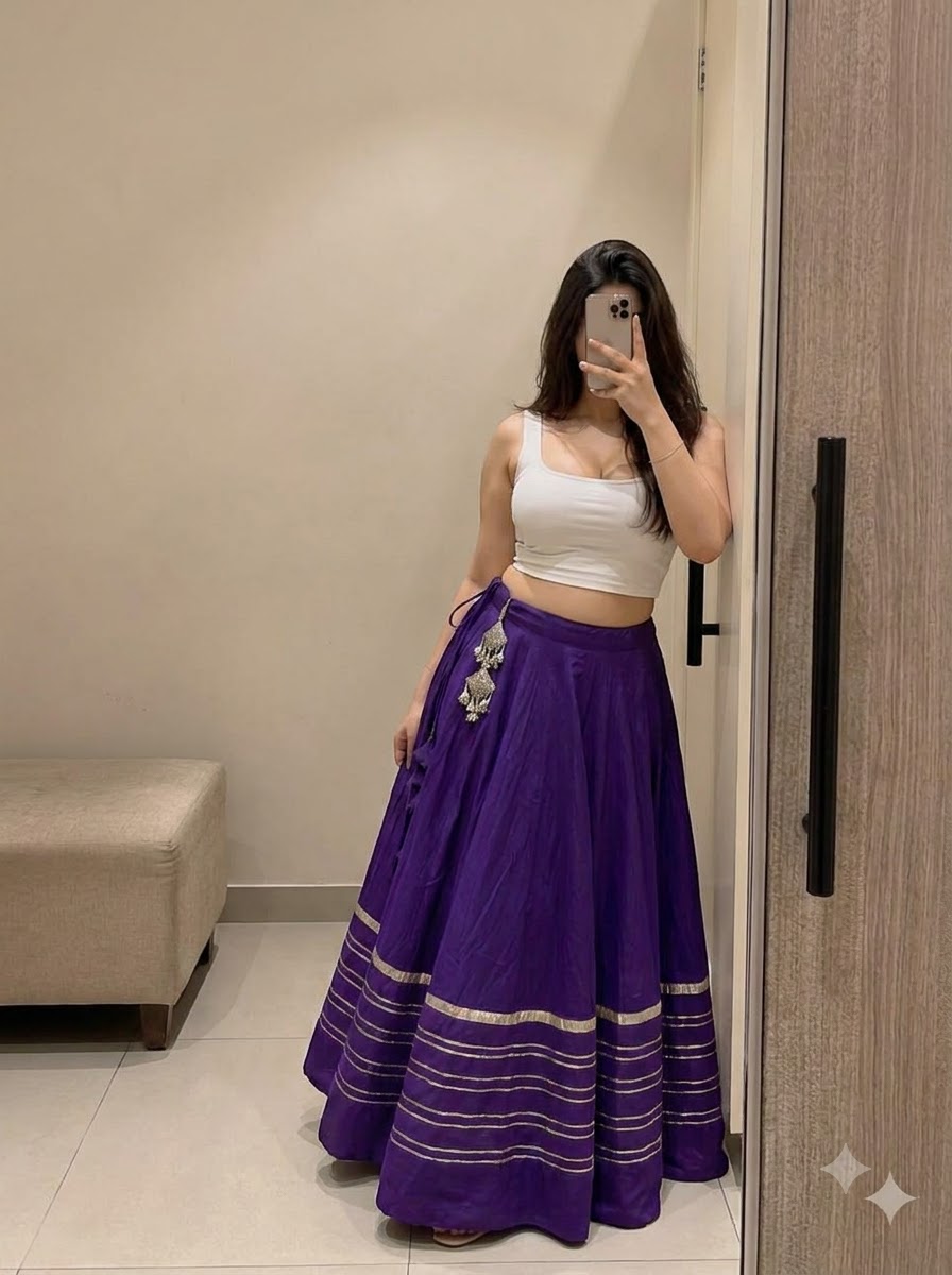 Purple Rayon Cotton Heavy Lace Chaniya (Only Skirt) - View 2