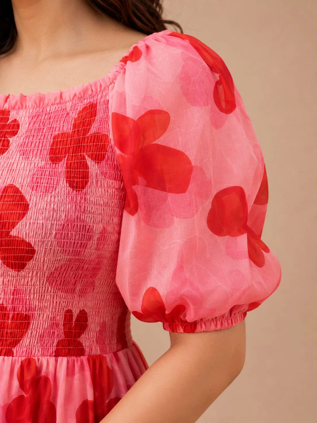 Printed Chiffon-Cotton Blend Stitched Anarkali Gown (Red) - View 2