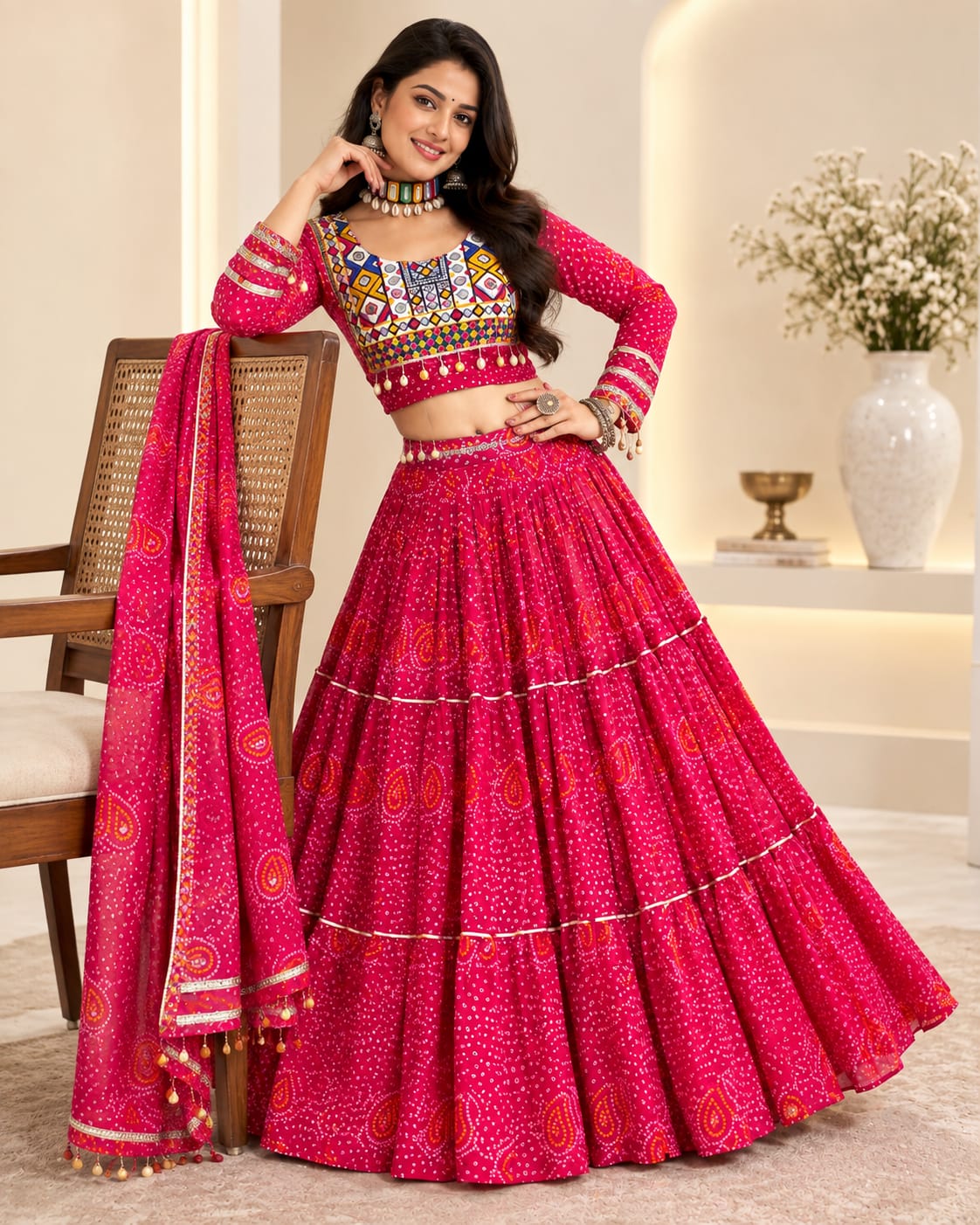 Pink Navratri Special Fox Georgette Lehenga Choli Set