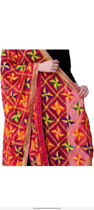 Phulkari Embroidered Dupatta – Chiffon with Lace Border - View 3
