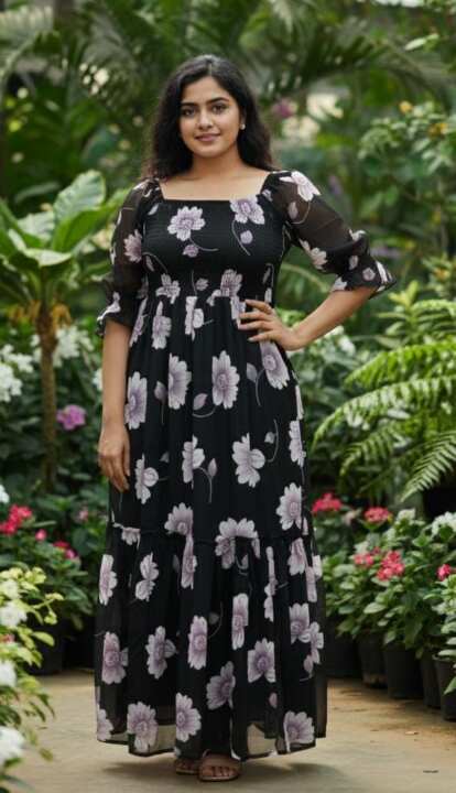 Floral Printed Smocked Maxi Dress - View 3