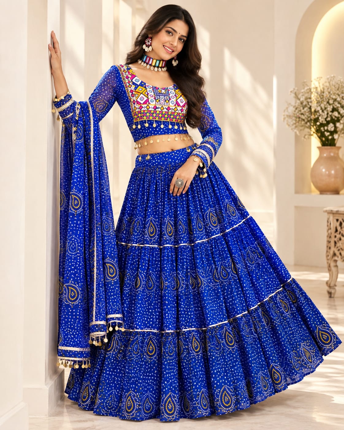 Royal Blue Navratri Special Fox Georgette Lehenga Choli Set - View 3