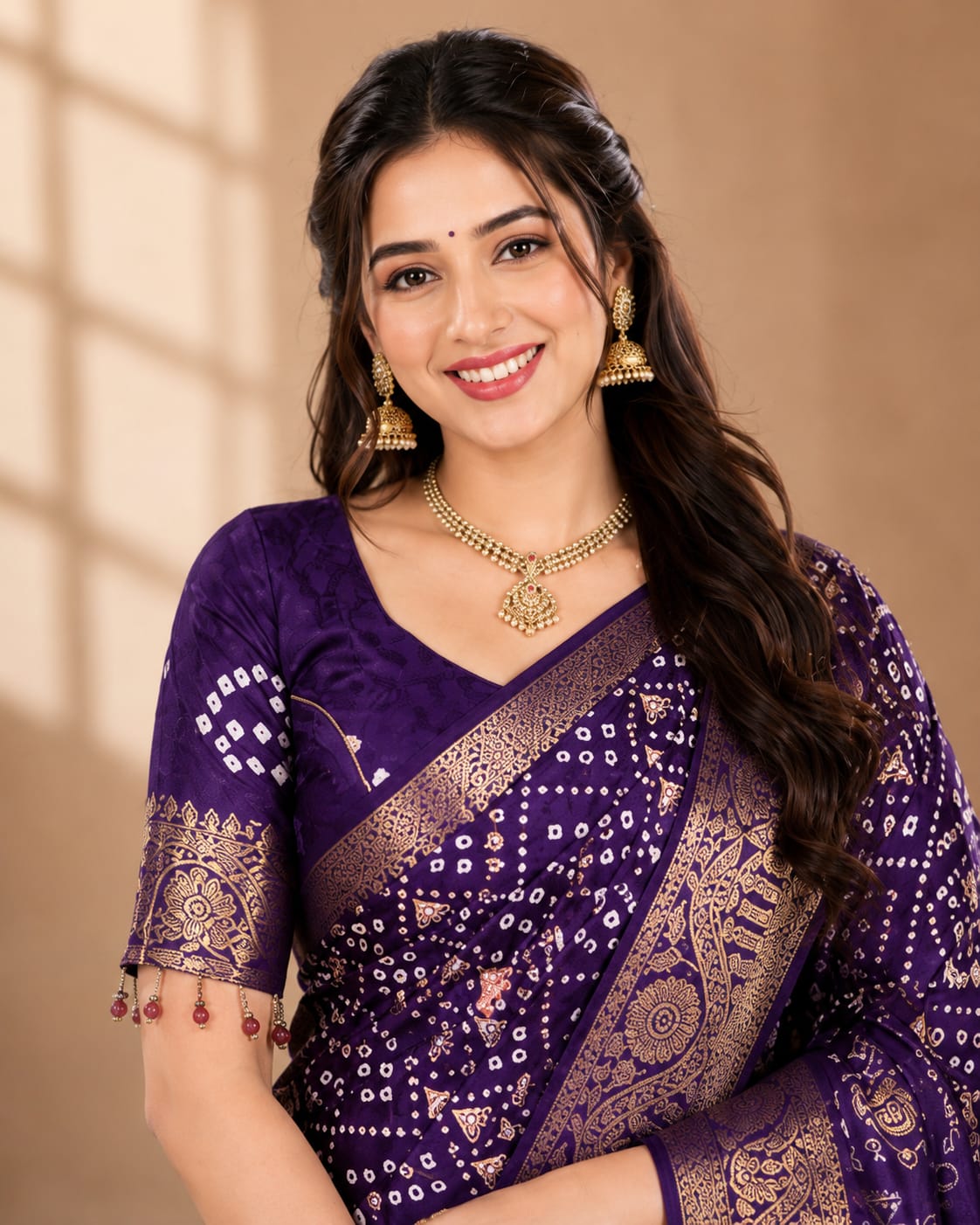 Purple Georgette Saree with Digital Print - View 2