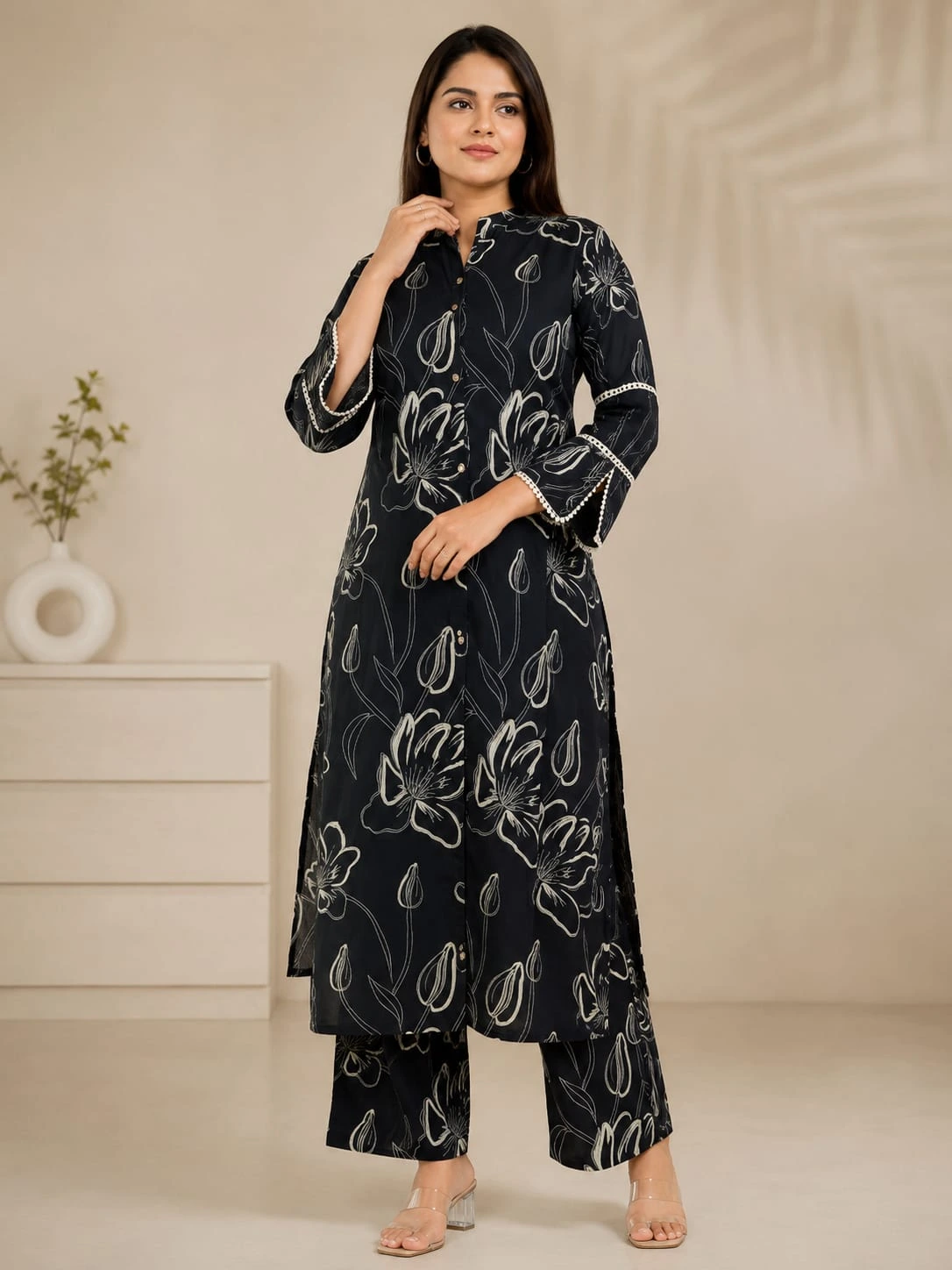 Black Printed Two Piece Cotton Co-Ord Sets