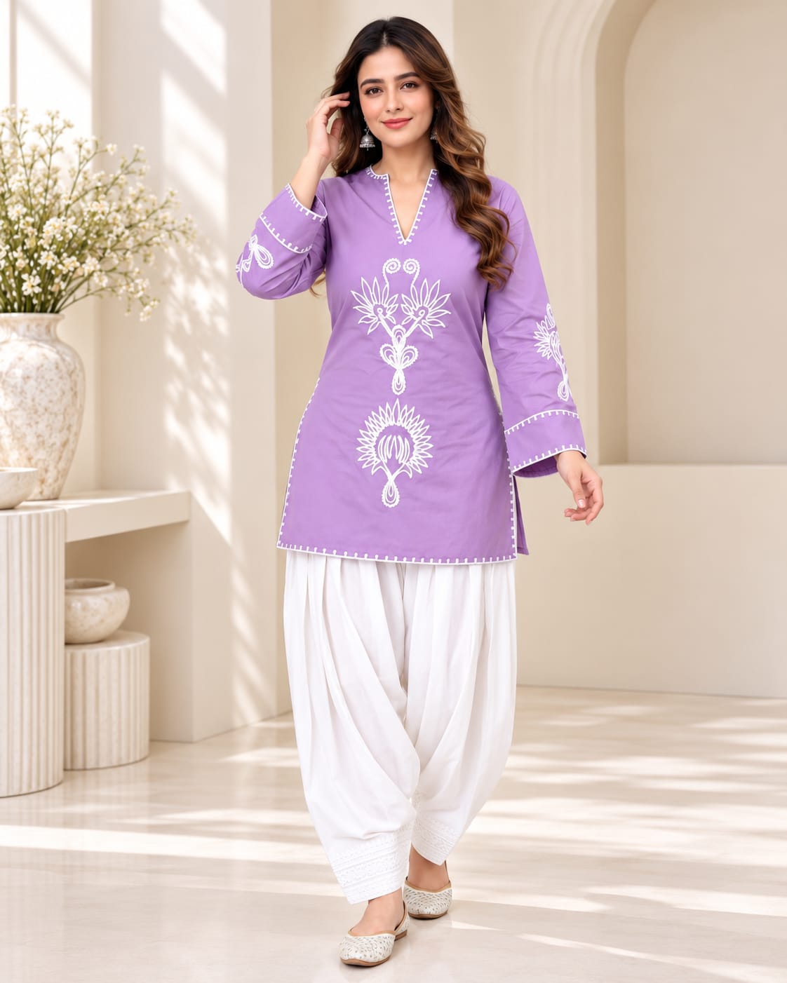 Lavender Pure Cotton Farshi Salwar Set