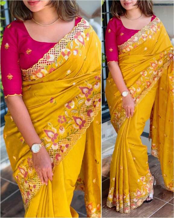 Visca slub silk saree - View 6