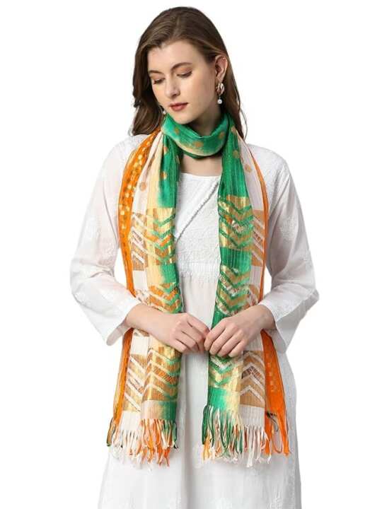 Tiranga Net Dupatta – Tricolor Design - View 6