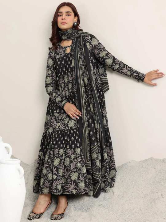 printed cotton ghera kurta & pant or dupatta set - View 5