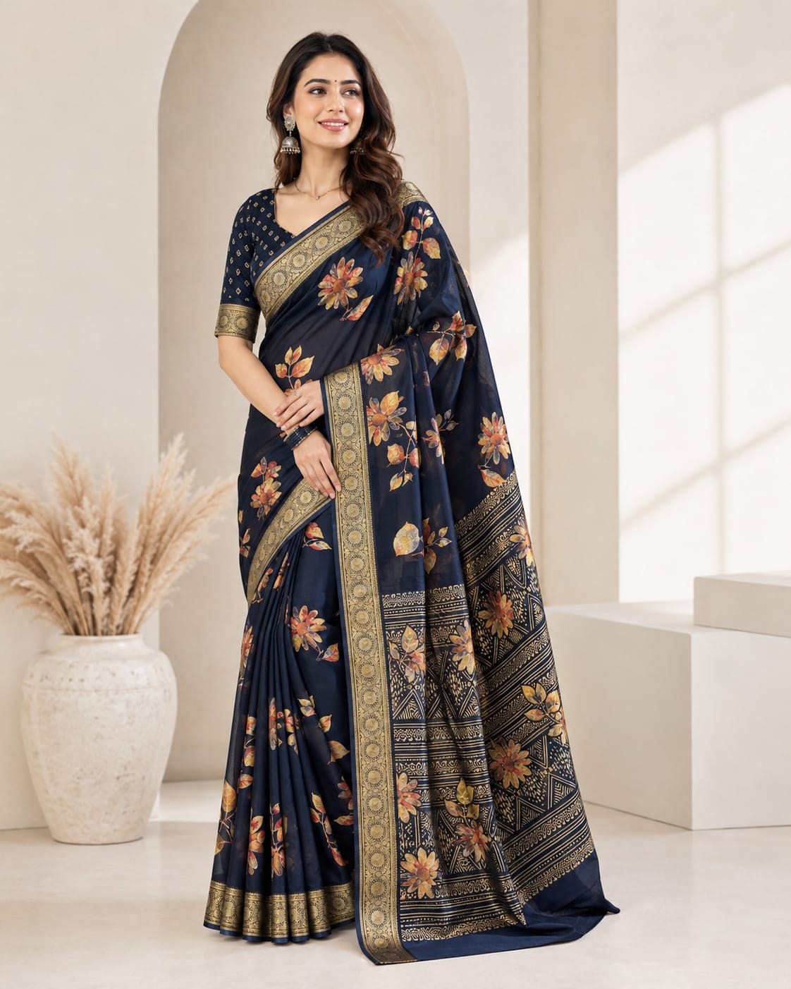 Mosh Chiffon Saree With Banarasi Border & Digital Print