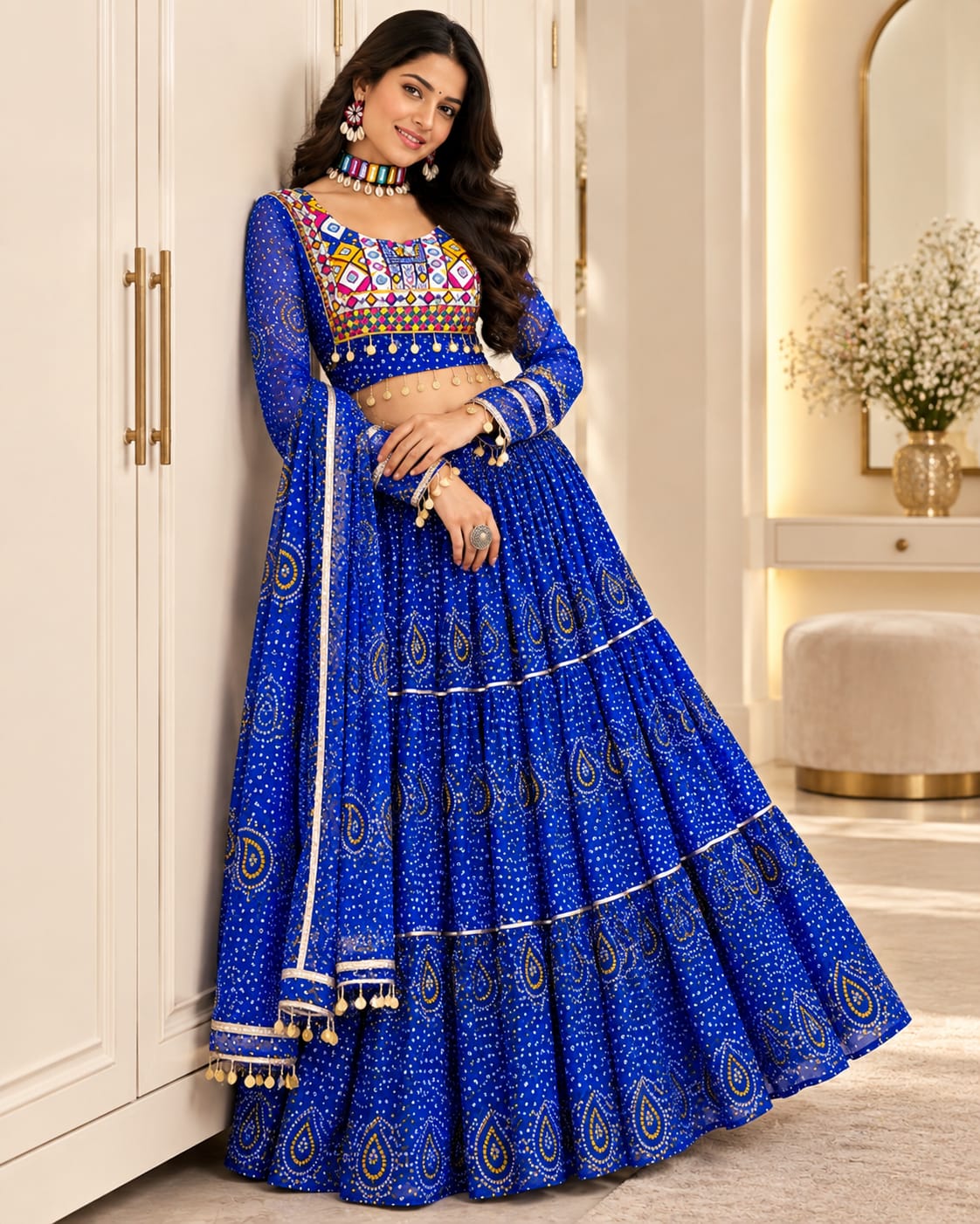 Royal Blue Navratri Special Fox Georgette Lehenga Choli Set
