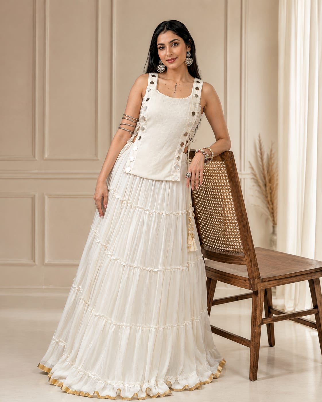 White Feather-Light Navratri Lehenga Choli Set