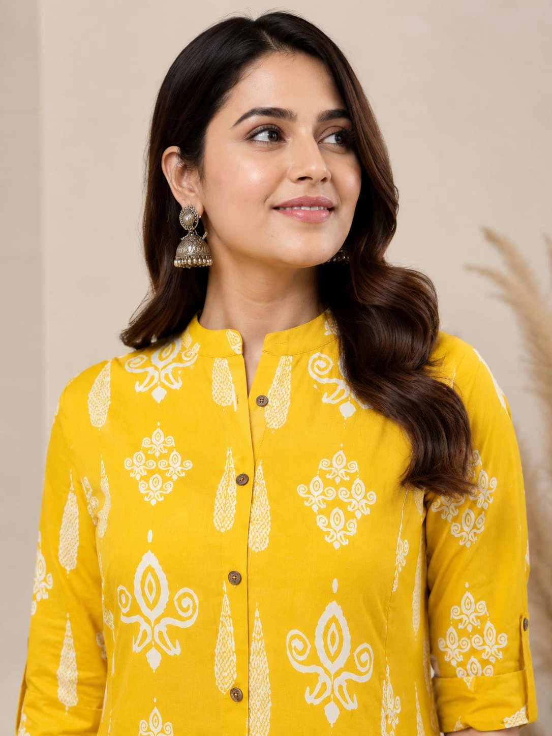 Two Piece Printed Cotton Co-Ord Sets Yellow - View 3