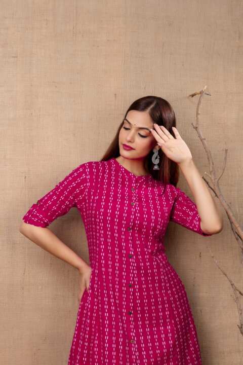 Traditional Printed Kurti with Mandarin Collar