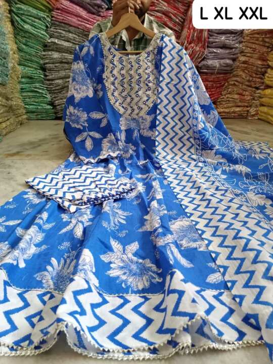 Anarkali Kurti Pant Duptta Set - View 8