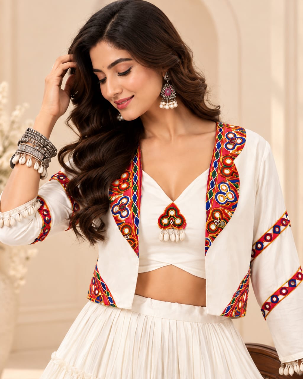 Off-White Pure Rayon Rajudi Lehenga Choli Set - View 3